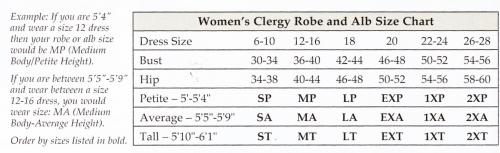 Clergy Robe Size Chart