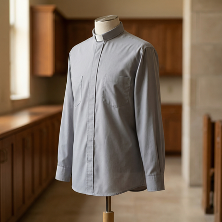 Clergy Shirt - Grey or Black - Easy Care Two Pocket Long Sleeve - 65% Poly / 35% Cotton - Beau Veste