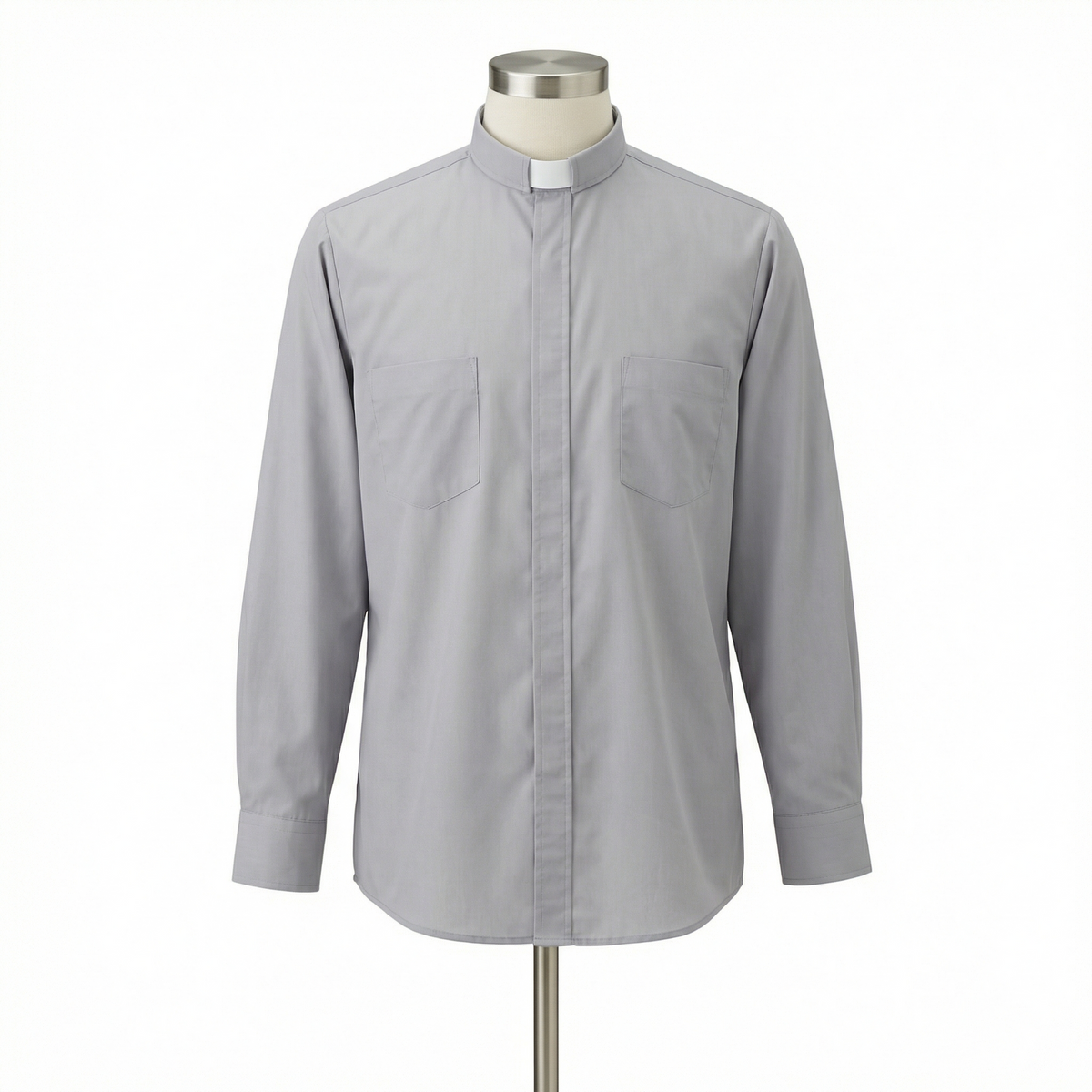 Clergy Shirt - Grey or Black - Easy Care Two Pocket Long Sleeve - 65% Poly / 35% Cotton - RJ Toomey