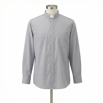 Clergy Shirt - Grey or Black - Easy Care Two Pocket Long Sleeve - 65% Poly / 35% Cotton - RJ Toomey