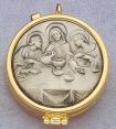 7 Host Pyx - Pewter Last Supper- High Polish with Ring for Neck Cord