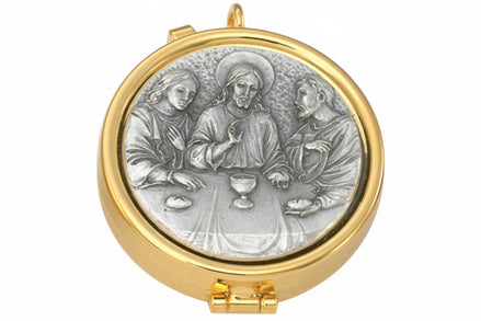 7 Host Pyx - Pewter Last Supper- High Polish with Ring for Neck Cord