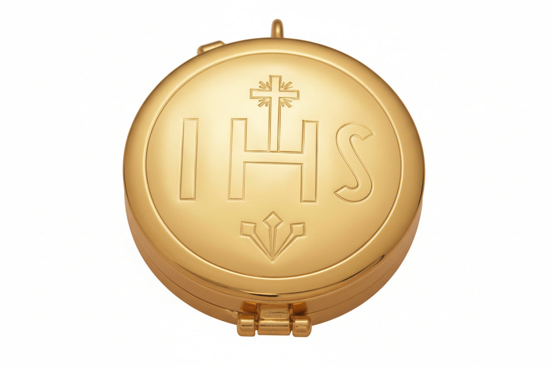 7 Host Pyx - IHS - High Polish with Ring for Neck Cord