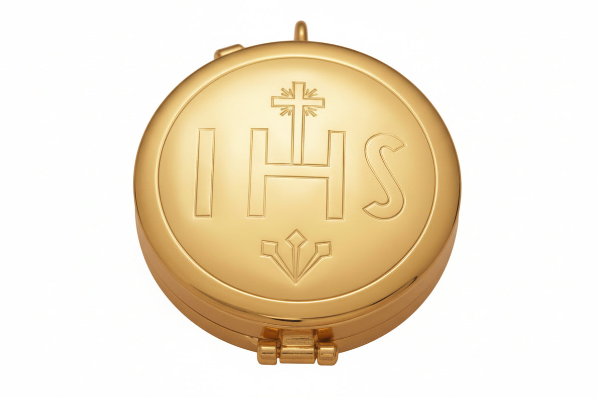 7 Host Pyx - IHS - High Polish with Ring for Neck Cord