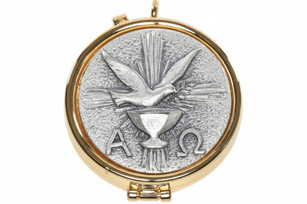 7 Host Pyx - Pewter Holy Spirit - High Polish with Ring for Neck Cord