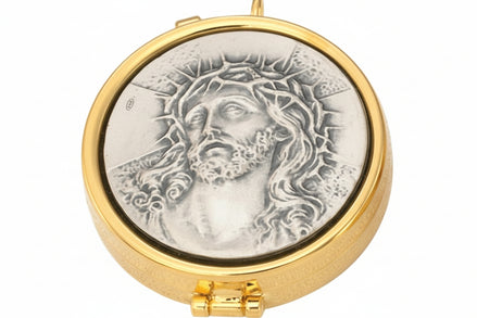 7 Host Pyx - Pewter Head of Christ - High Polish with Ring for Neck Cord