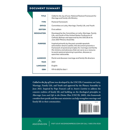 Called to the Joy of Love: A National Pastoral Framework for Marriage and Family Life Ministry