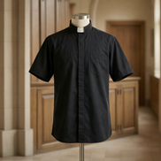Clergy Shirt - Grey or Black - Easy Care Two Pocket Short Sleeve - 65% Poly / 35% Cotton - RJ Toomey