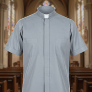 Clergy Shirt - Gray - Short Sleeve - Summer Comfort - 65% Poly / 35% Cotton Blend