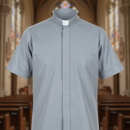Clergy Shirt - Gray - Short Sleeve - Summer Comfort - 65% Poly / 35% Cotton Blend