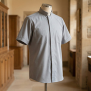 Clergy Shirt - Grey or Black - Easy Care Two Pocket Short Sleeve - 65% Poly / 35% Cotton - RJ Toomey