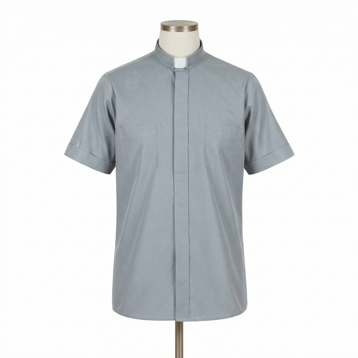 Clergy Shirt - Grey or Black - Easy Care Two Pocket Short Sleeve - 65% Poly / 35% Cotton - RJ Toomey