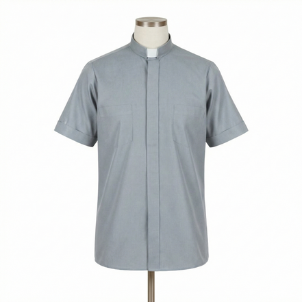 Clergy Shirt - Grey or Black - Easy Care Two Pocket Short Sleeve - 65% Poly / 35% Cotton - RJ Toomey