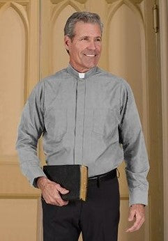 Clergy Shirt - Gray - Long Sleeve - Classic Comfort - 65% Poly / 35% Cotton Blend
