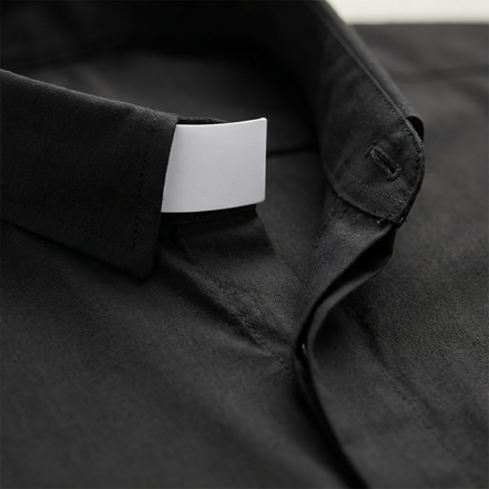 Panama Style Black Clergy Shirt - 65% Poly / 35% Cotton - RJ Toomey