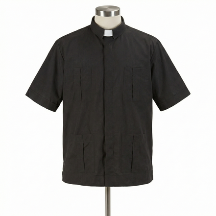 Panama Style Black Clergy Shirt - 65% Poly / 35% Cotton - RJ Toomey