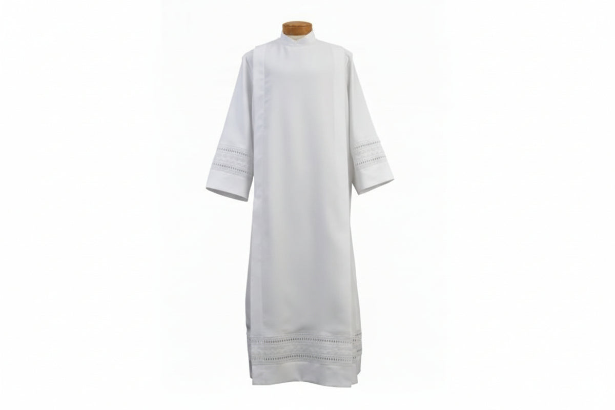 Easy Care Embroidered Eyelet Velcro Alb - Buttons & Ample Cut Sizes Available
