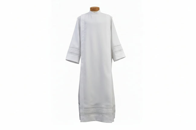 Easy Care Embroidered Eyelet Velcro Alb - Buttons & Ample Cut Sizes Available