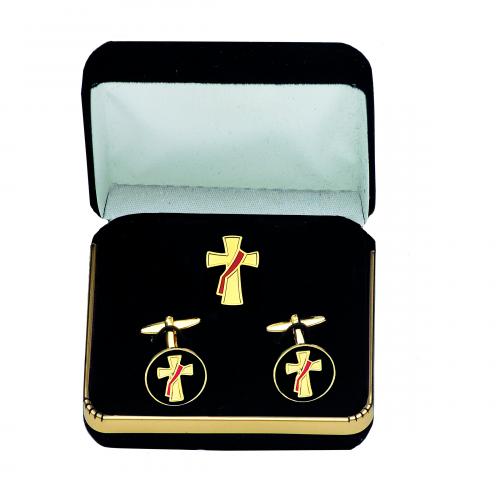 Deacon Cross Cuff Link & Lapel Pin Set