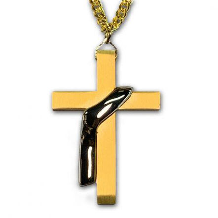 Deacon Cross Pendant Matte Stainless Steel Gold Plated Crossw/High Polish Deacon Stole and 28" Chain