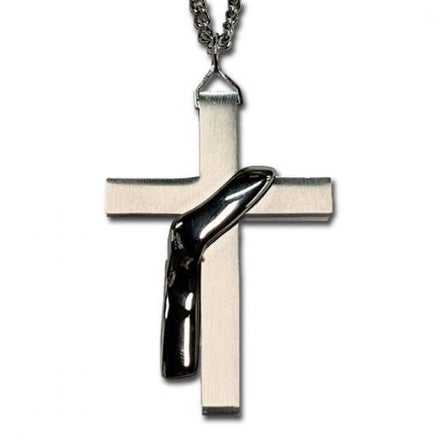 Deacon Cross Pendant Matte Stainless Steel Cross with High Polish Deacon Stole and 28" chain
