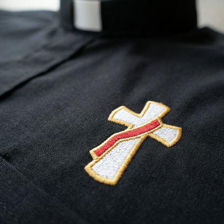 Deacon Cross Clergy Shirt - Grey or Black - Easy Care Two Pocket Long Sleeve - 65% Poly / 35% Cotton - Beau Veste