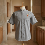 Deacon Cross Clergy Shirt - Grey or Black - Easy Care Two Pocket Short Sleeve - 65% Poly / 35% Cotton - Beau Veste