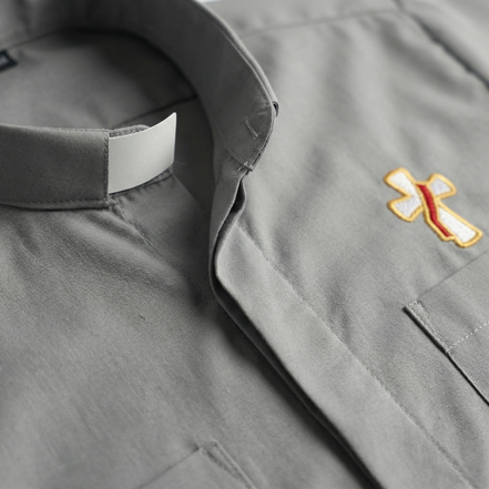Deacon Cross Clergy Shirt - Grey or Black - Easy Care Two Pocket Short Sleeve - 65% Poly / 35% Cotton - Beau Veste