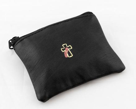 Deacon Cross Genuine Leather Rosary or Pyx Zipper Case