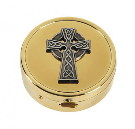 Celtic Cross Design Pyx - Silver Plate - Medium Sized - Brass - Ministerial Quality