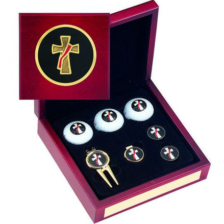 Deacon Cross Engraveable Golf Gift Box Set - Balls, Markers, Divot Repair & Hat Clip