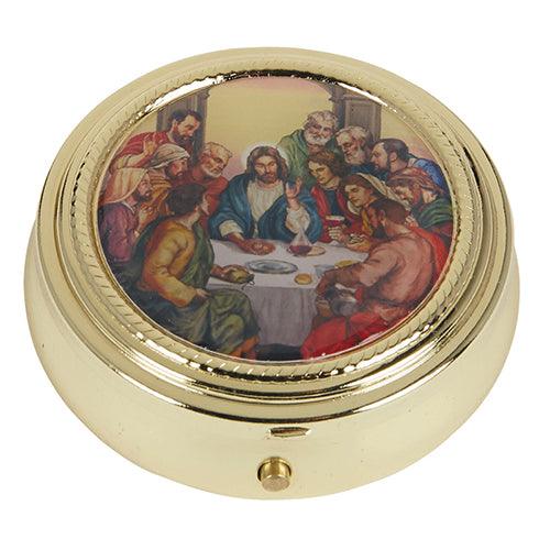 Last Supper Design Pyx - Epoxy Lid - Medium Size - Brass - Ministerial Quality