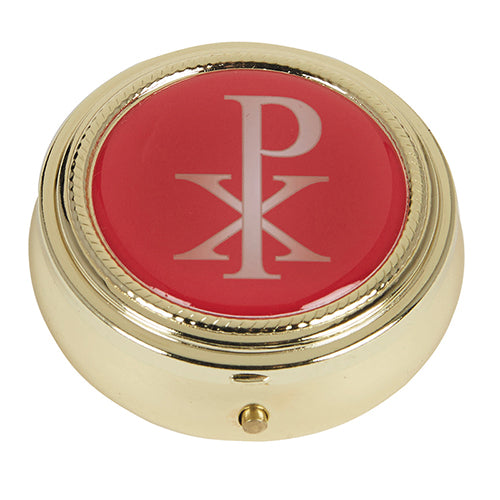 Chi Rho Design Pyx - Epoxy Lid - Medium Size Holds 10 Hosts - Brass - Ministerial Quality