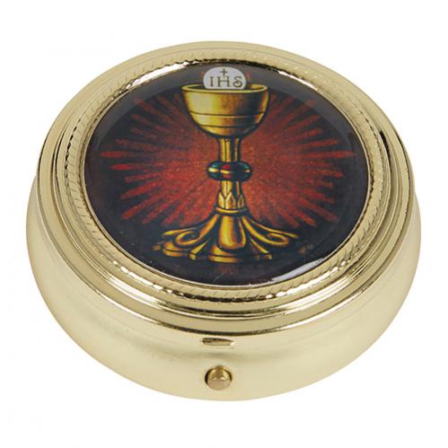 Chalice & Host Design Pyx - Epoxy Lid - Medium Size - Brass - Ministerial Quality