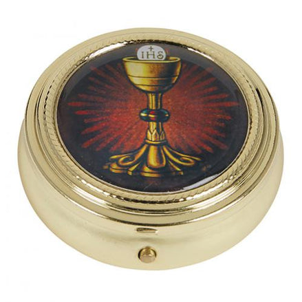 Chalice & Host Design Pyx - Epoxy Lid - Medium Size - Brass - Ministerial Quality