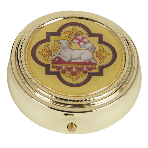 Agnus Dei Design Pyx - Epoxy Lid - Medium Size - Brass - Ministerial Quality