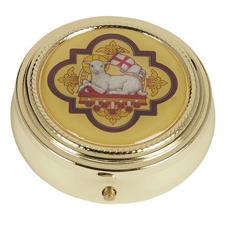 Agnus Dei Design Pyx - Epoxy Lid - Medium Size - Brass - Ministerial Quality