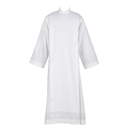 Poly/Cotton Blend Eyelet Embroidery Front Wrap Alb