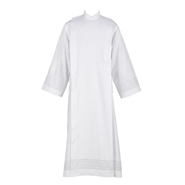 Poly/Cotton Blend Eyelet Embroidery Front Wrap Alb