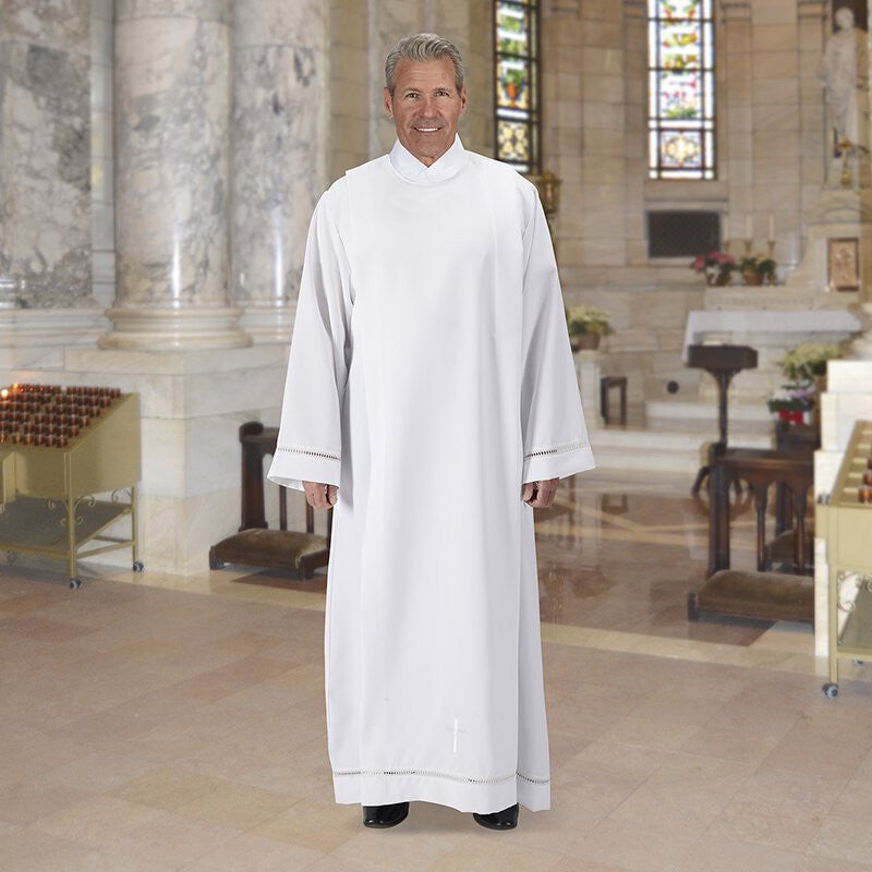 Eyelet Edge Front Wrap Alb with Cross