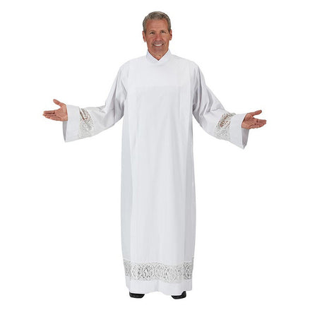 Alpha & Omega Lace Insert Front Wrap Alb