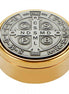 Brass Ministerial Quality Hospital Pyx - St. Benedict Pewter Lid Design - Large 60 Host - # J1573