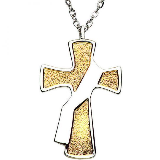 Deacon's Cross 2-toned Pendant (Gold / Stainless Edge) with Chain