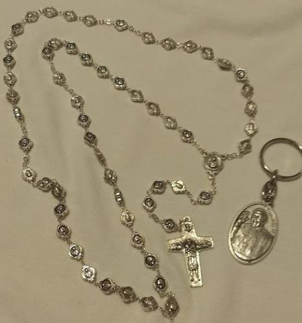 Men's Rosary -  Pope Francis 8mm Metal Beads Rosary & Key Chain