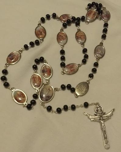 26" Black Bead Rosary/Chaplet - Stations of the Cross