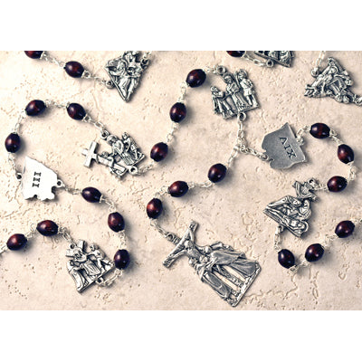 Wood Bead Rosary 'Via Crucis' Stations of the Cross