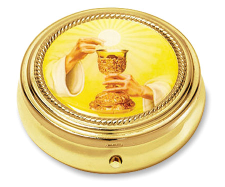 Chalice Design Pyx - Epoxy Lid - Medium Size - Brass - Ministerial Quality