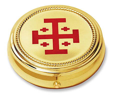 Brass Ministerial Quality Hospital Pyx - Jerusalem Cross  - # RS153 - holds 20 to 25 hosts