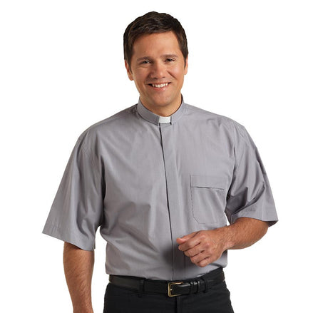 Clergy Shirt - Grey or Black - Easy Care Single Pocket Short Sleeve - 65% Poly / 35% Cotton - Murphy