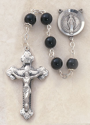 Black Onyx Oval Bead Rosary - 8 mm